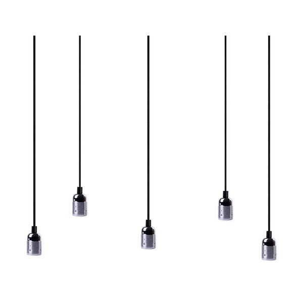 Závěsné svítidlo s 5 černými kabely a stříbrnou objímkou Bulb Attack Uno Cassie