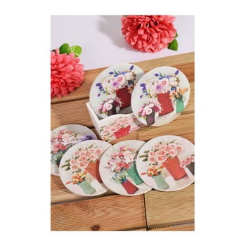 Set 6 suporturi pentru pahare din bambus kosova flowers, 12 cm