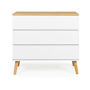 Comodă cu detalii în decor de stejar și 3 sertare tenzo dot, 90 x 79 cm, alb