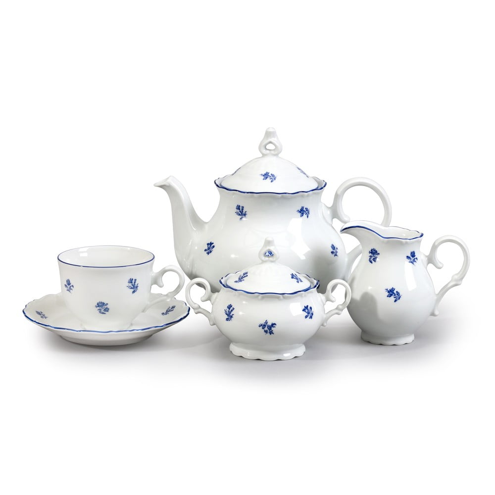 Porcelánová sada na čaj s modrou kytičkou Thun Ophelia