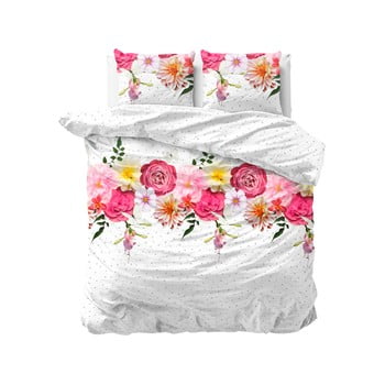 Lenjerie de pat din bumbac pentru pat dublu Sleeptime Love Garden White, 200 x 220 cm