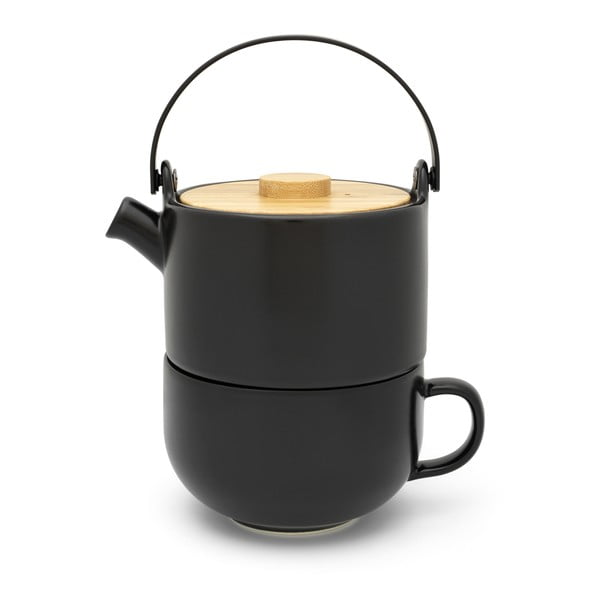 Černá kameninová čajová konvice s hrnkem Bredemeijer Umea, 500 ml