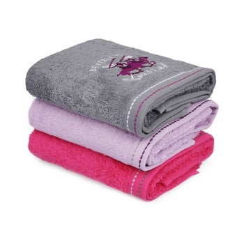 Set 3 prosoape din bumbac pentru mâini, 90 x 50 cm, roz - gri