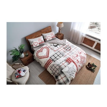 Lenjerie de pat cu cearșaf din flanel Savina Red, 160 x 220 cm