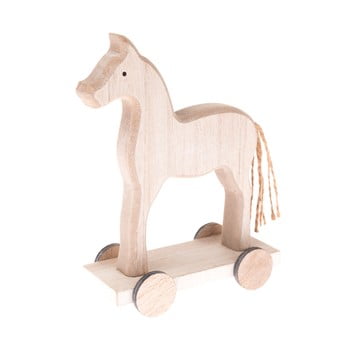 Decorațiune din lemn pe roți dakls, înălțime 16 cm, cal