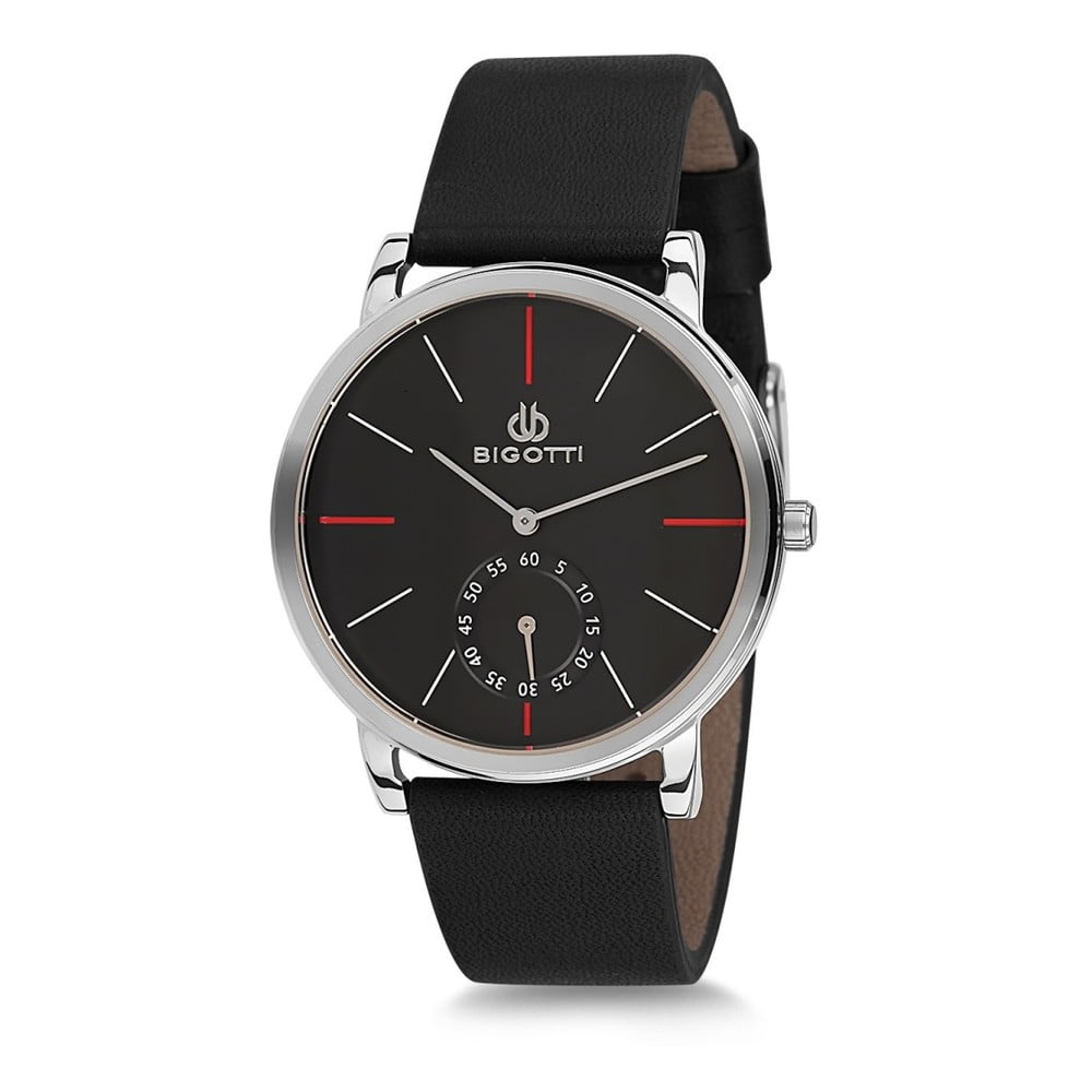 Pánské hodinky s černým koženým řemínkem Bigotti Milano Thomas