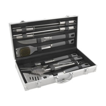 Set 11 ustensile de grătar, cu servietă cattara alu grey line