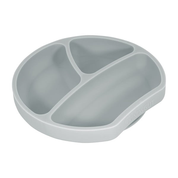 Světle šedý silikonový dětský talíř Kindsgut Plate, ø 20 cm