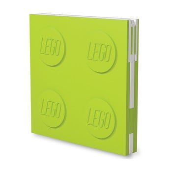 Jurnal pătrat cu pix cu gel LEGO®, 15,9 x 15,9 x 2,3 cm, verde deschis