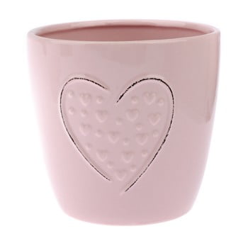 Ghiveci din ceramică Dakls Hearts Dots, înălțime 14,8 cm, roz