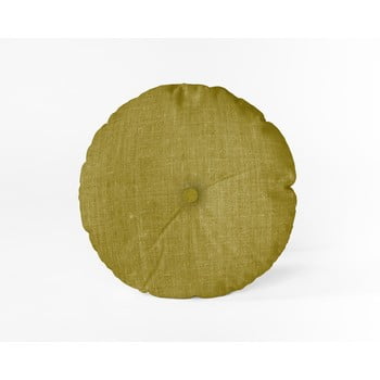 Pernă linen couture cojin redondo mustard, ⌀ 45 cm, galben muștar