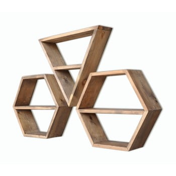 Set 3 rafturi din lemn hexa