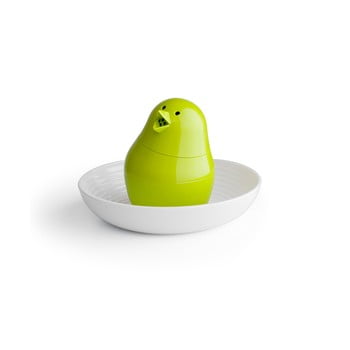 Solniță cu bol pentru ou Qualy&CO Jib-Jib Shaker, verde-alb imagine