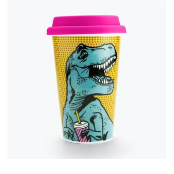 Pahar de voiaj din ceramică Just Mustard T-Rex, 400 ml