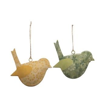 Set 2 decorațiuni metalice în formă de pasăre Ego Dekor, 11,5 x 8,5 x 1 cm, verde-galben