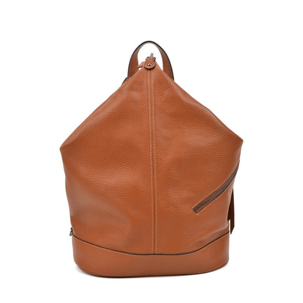 Koňakově hnědý kožený batoh Carla Ferreri Chic