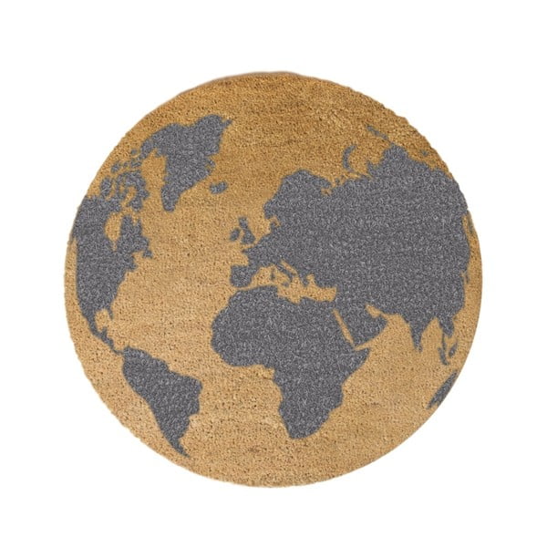 Šedá kulatá rohožka z přírodního kokosového vlákna Artsy Doormats Globe, ⌀ 70 cm