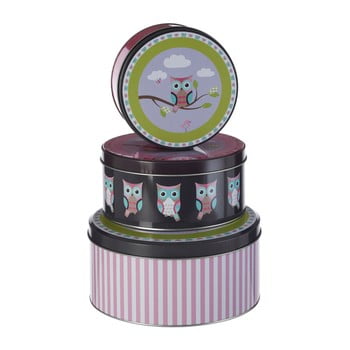 Set 3 cutii depozitare din tablă Premier Housewares Happy Owls