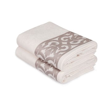 Set 2 prosoape pentru mâini grace, cu ornament maro