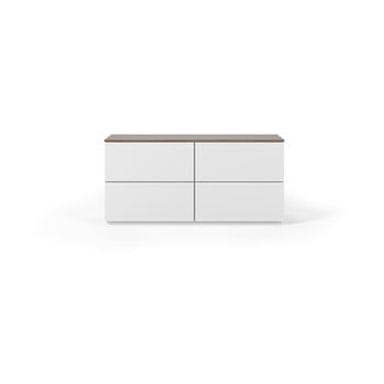 Comodă cu blat în decor de nuc și 4 sertare temahome join, alb