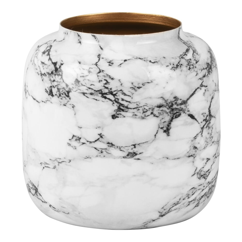 Bílo-černá železná váza PT LIVING Marble, výška 19,5 cm