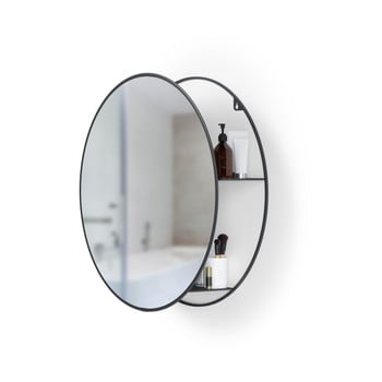 Oglindă rotundă de perete cu raft metalic umbra cirko, negru
