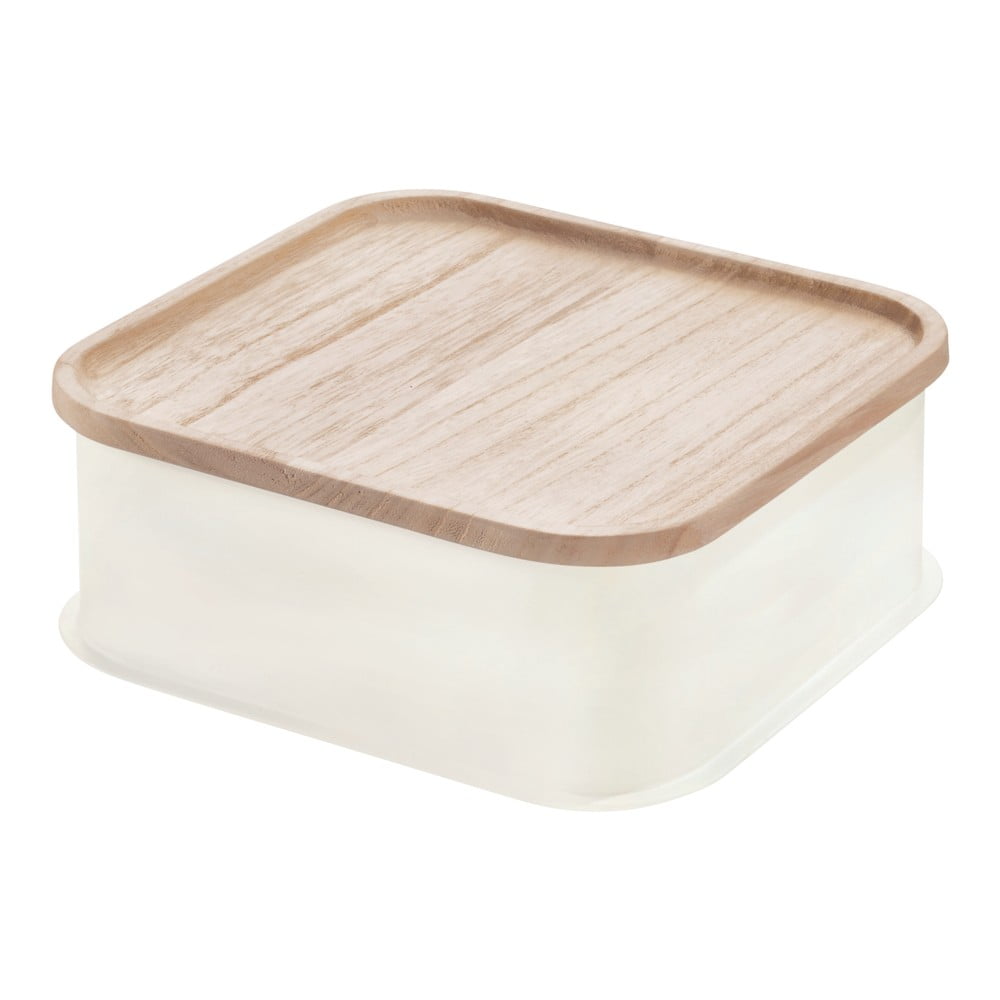 Bílý úložný box s víkem ze dřeva paulownia iDesign Eco, 21,3 x 21,3 cm