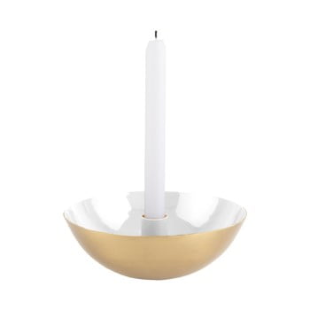 Sfeșnic cu detalii aurii pt living tub, ⌀ 17 cm, alb
