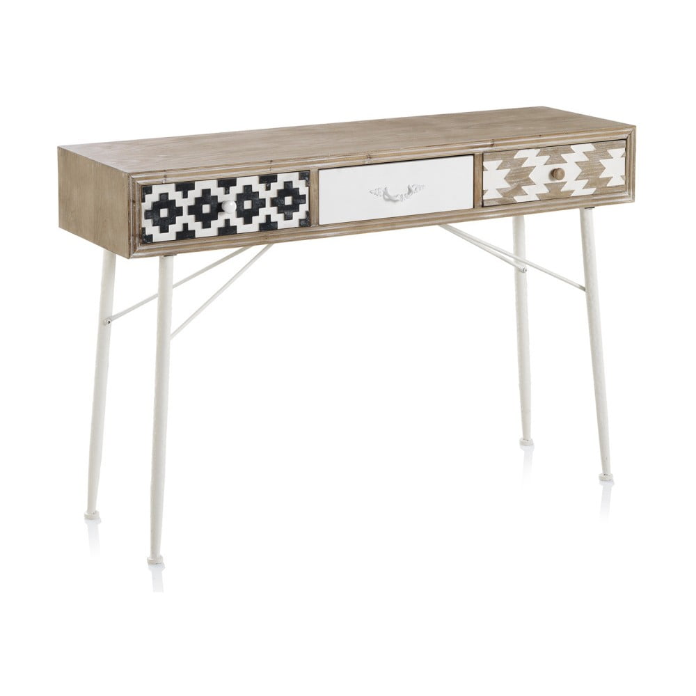 Konzolový stůl s černobílými detaily a třemi šuplíky Geese Rustico Geometric