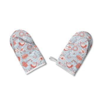 Set de 2 mănuși de bumbac de crăciun retro kings kings winter bird