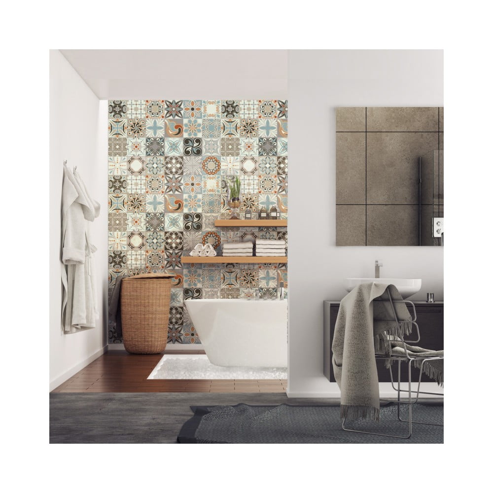 Sada 24 nástěnných samolepek Ambiance Wall Stickers Cement Tiles Rumba, 15 x 15 cm