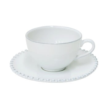 Ceașcă și farfurioară din gresie ceramică costa nova pearl, 250 ml, alb