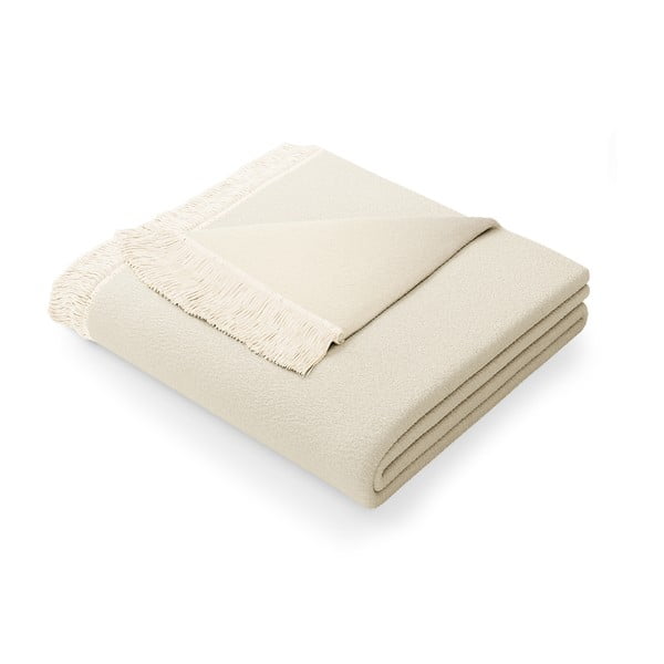 Světle béžová deka s příměsí bavlny AmeliaHome Franse, 150 x 200 cm