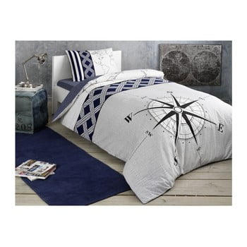Lenjerie cu cearșaf din bumbac ranforce pentru pat dublu navi dark blue, 160 x 220 cm