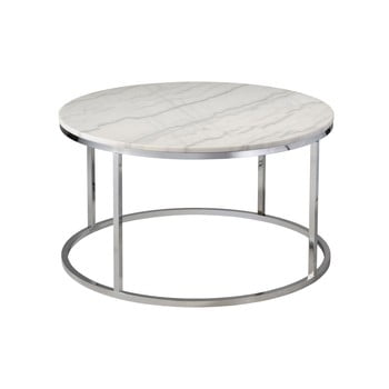 Măsuță de cafea rge accent, blat din marmură albă și structură cromată, 85 cm