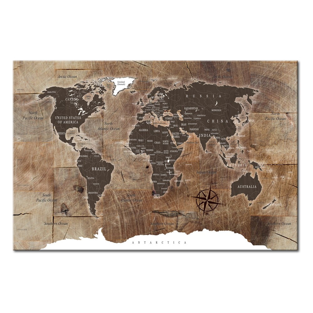 Nástěnka s mapou světa Bimago Wooden Mosaic, 90 x 60 cm