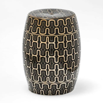 Taburet din ceramică thai natura, 33 x 43 cm, negru - auriu