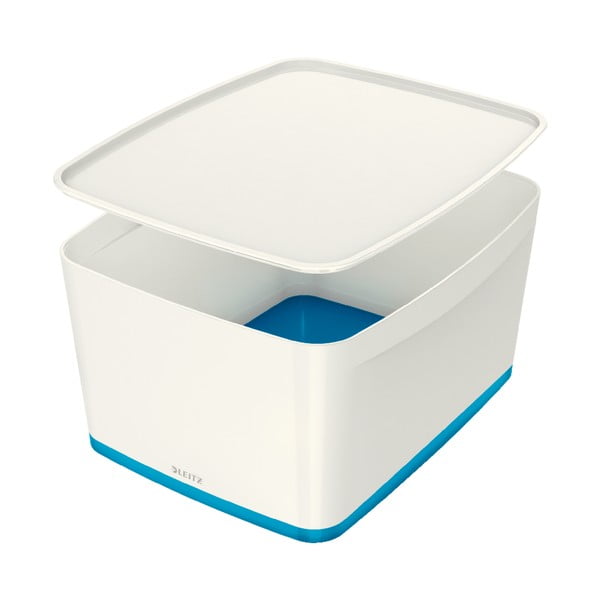 Bílo-modrý úložný box s víkem Leitz Office, objem 18 l