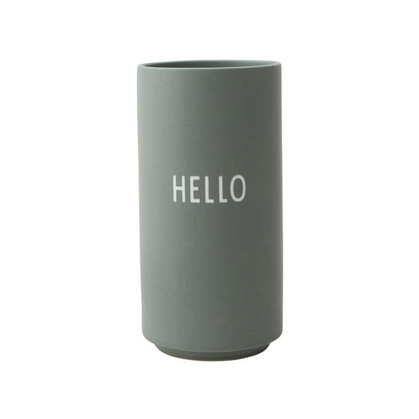 Zelená porcelánová váza Design Letters Hello, výška 11 cm