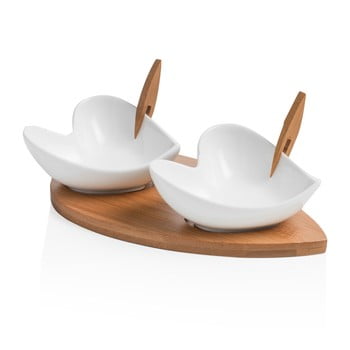 Set 2 boluri pentru servit cu tocător și 2 scobitori decorative brandani coeur blanc