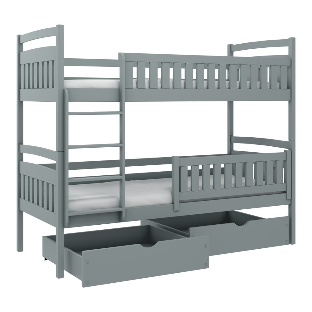 Šedá patrová dětská postel z borovicového dřeva s úložným prostorem 90x200 cm Ignas - Lano Meble