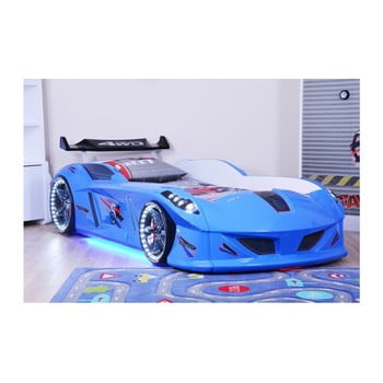 Pat în formă de automobil cu lumini led pentru copii speedy, 90 x 190 cm, albastru