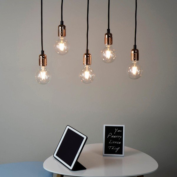 Závěsné svítidlo s 5 černými kabely a měděnou objímkou Bulb Attack Uno Cassie