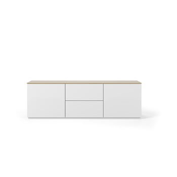 Masă tv cu blat în decor de lemn de stejar temahome join, 180 x 57 cm, alb