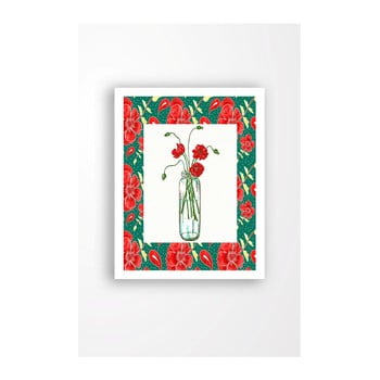 Tablou pe pânză în ramă albă tablo center red flowers, 29 x 24 cm