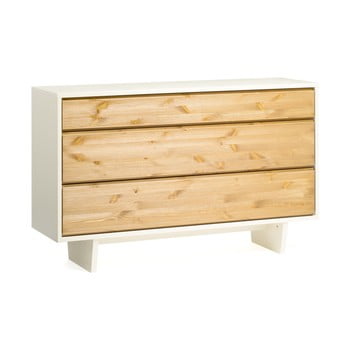 Comodă din lemn de pin askala solid, ramă albă