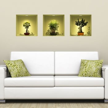 Set autocolante cu efect 3d ambiance bonsai trees on spot, 3 buc.