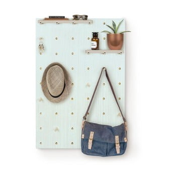 Cuier de perete din lemn surdic pegboard aquamarina