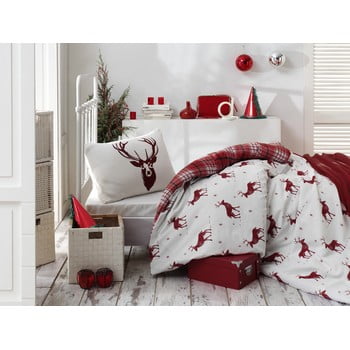 Lenjerie și cearceaf din amestec de bumbac pentru pat de o persoană eponj home geyik claret red, 160 x 220 cm
