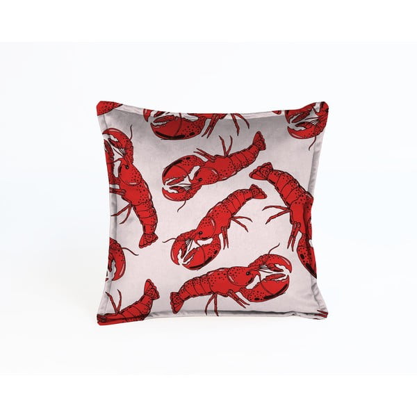 Růžový sametový polštář s humry Velvet Atelier Lobster, 45 x 45 cm